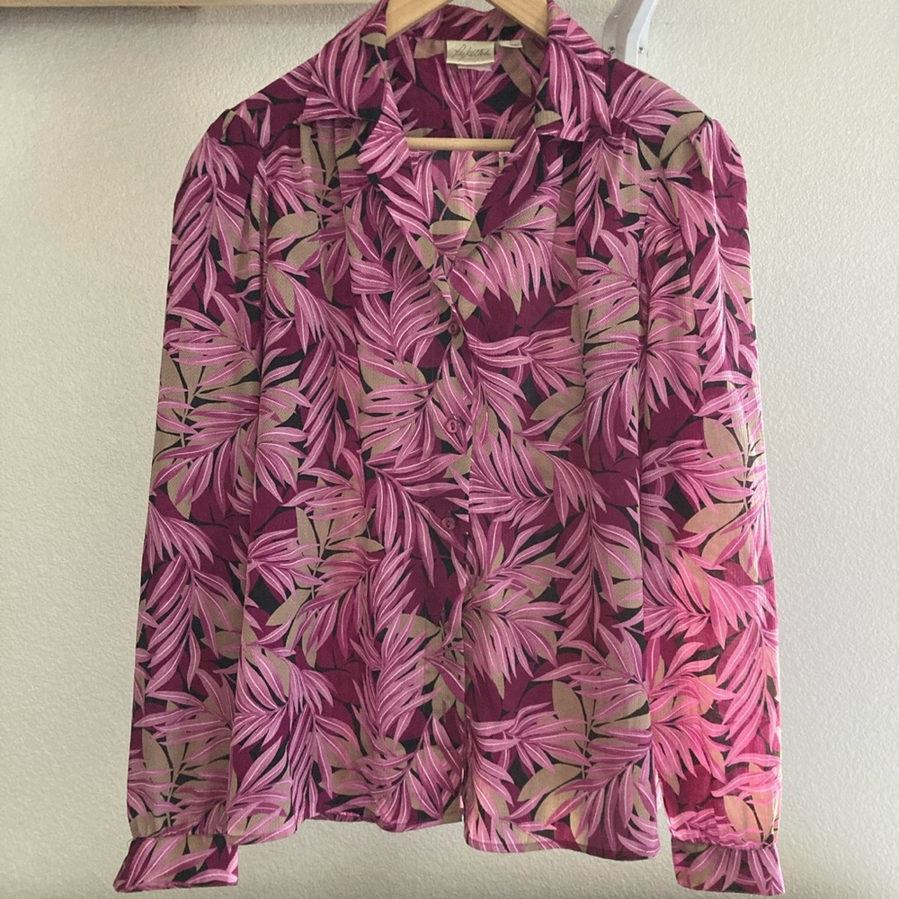 Vintage sheer magenta printed blouse